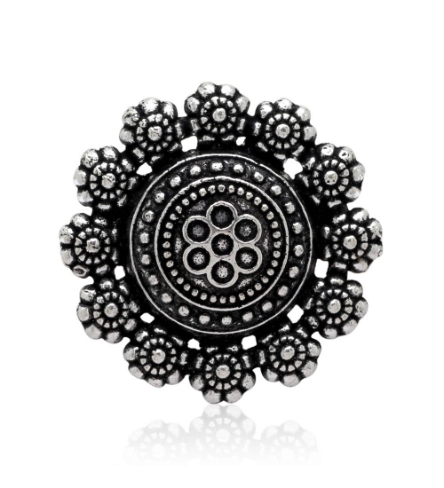Generic Women's Floral Design Silver Color Oxidised Adjustable Ring 