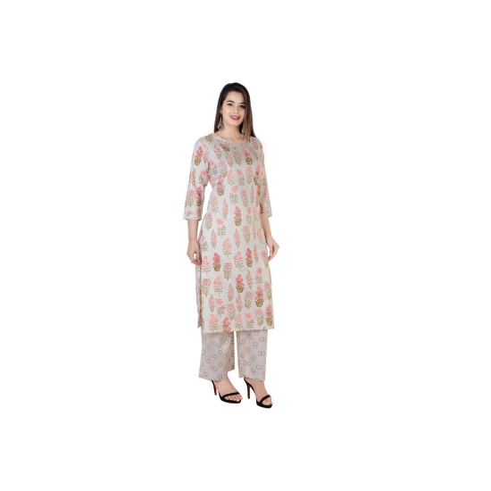 Generic Women's Casual 3/4 Sleeve Printed Rayon Kurti With Palazzo Set (Beige) Generic Women's Casual 3/4 Sleeve Printed Rayon Kurti With Palazzo Set (Beige)