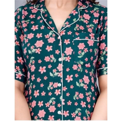 Generic Women's Casual Half Sleeve Printed Viscose Rayon Shirt With Pyjama Pant Night Suit Set (Teal) Generic Women's Casual Half Sleeve Printed Viscose Rayon Shirt With Pyjama Pant Night Suit Set (Teal)