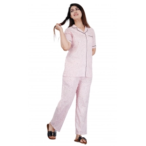 Generic Women's Casual Half Sleeve Printed Viscose Rayon Shirt With Pyjama Pant Night Suit Set (Pink)