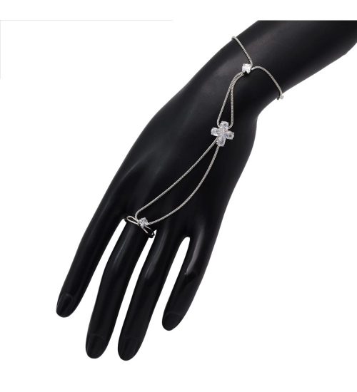 Generic Women's White Color Rhinestone Hathphool Adjustable Bracelet