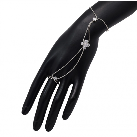 Generic Women's White Color Rhinestone Hathphool Adjustable Bracelet