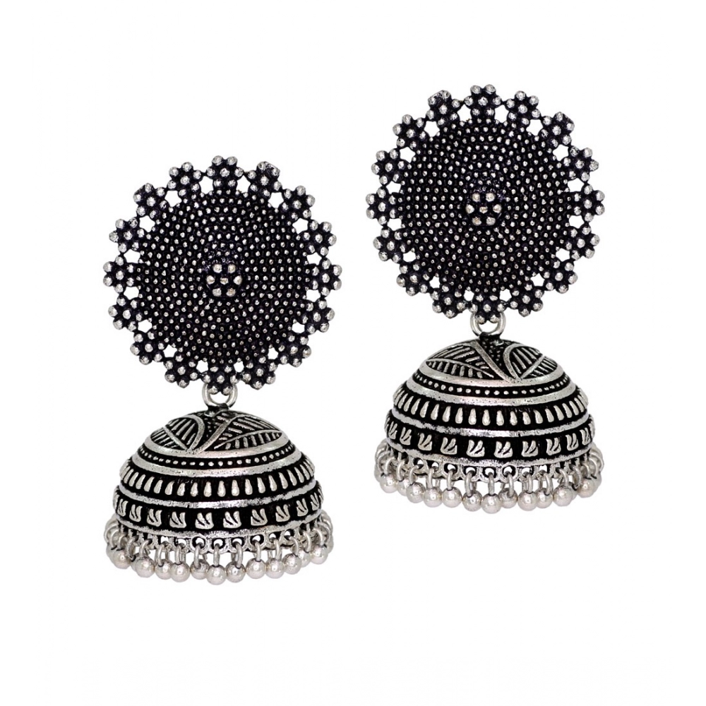 Generic Women's Oxidised Silver Plated Handmade Jhumka Brass Earrings 
