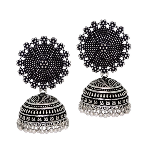Generic Women's Oxidised Silver Plated Handmade Jhumka Brass Earrings 