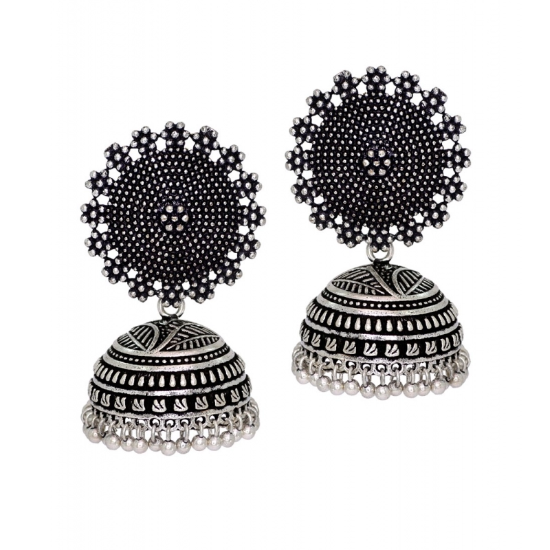 Generic Women's Oxidised Silver Plated Handmade Jhumka Brass Earrings Generic Women's Oxidised Silver Plated Handmade Jhumka Brass Earrings