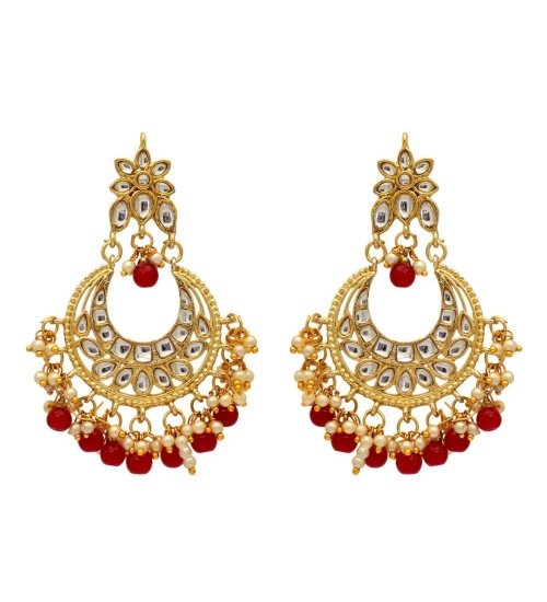 Generic Women's Maroon Color Imitation &amp; Kundan Earrings 