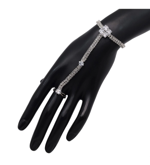 Generic Women's White Color Rhinestone Hathphool Adjustable Bracelet