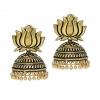Generic Women's Handmade Gold Plated Lotus Shape Oxidised Jhumki 