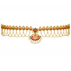 Generic Women's Maroon &amp; Green Color Glass Stone Kamarband Adjustable Chain