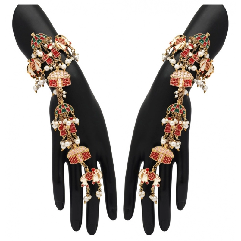 Generic Women's Multi Color Meenakari Work Hathphool Adjustable Chain Generic Women's Multi Color Meenakari Work Hathphool Adjustable Chain