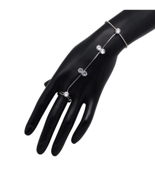 Generic Women's White Color Rhinestone Hathphool Adjustable Bracelet