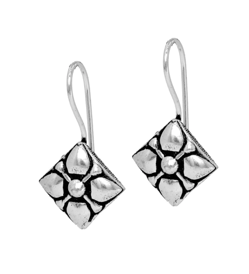 Generic Women's Square Shape Oxidised Silver Plated Stud Brass Earrings 