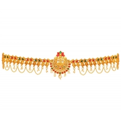 Generic Women's Maroon &amp; Green Color Glass Stone Kamarband Adjustable Chain