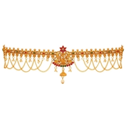 Generic Women's Maroon &amp; Green Color Glass Stone Kamarband Adjustable Chain