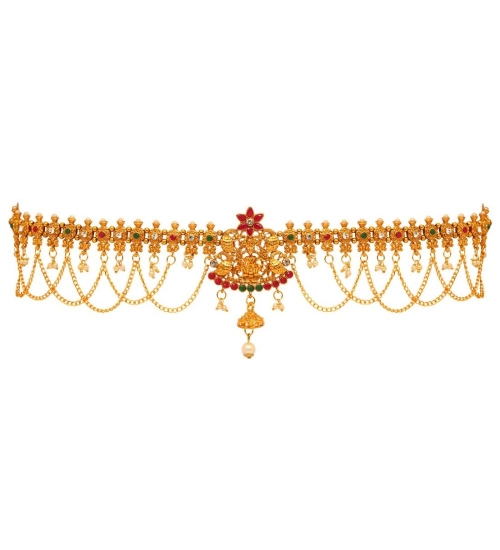 Generic Women's Maroon &amp; Green Color Glass Stone Kamarband Adjustable Chain