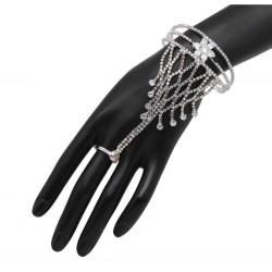 Generic Women's White Color Rhinestone Hathphool Adjustable Bracelet