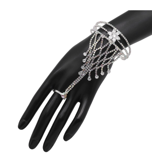 Generic Women's White Color Rhinestone Hathphool Adjustable Bracelet