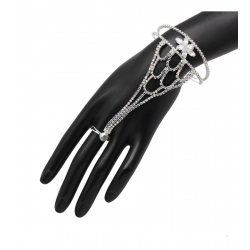 Generic Women's White Color Rhinestone Hathphool Adjustable Bracelet