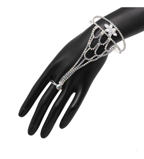 Generic Women's White Color Rhinestone Hathphool Adjustable Bracelet