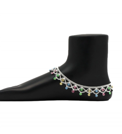 Generic Women's Multi Color Rhinestone Anklets (Free Size: Upto 10&quot;) 