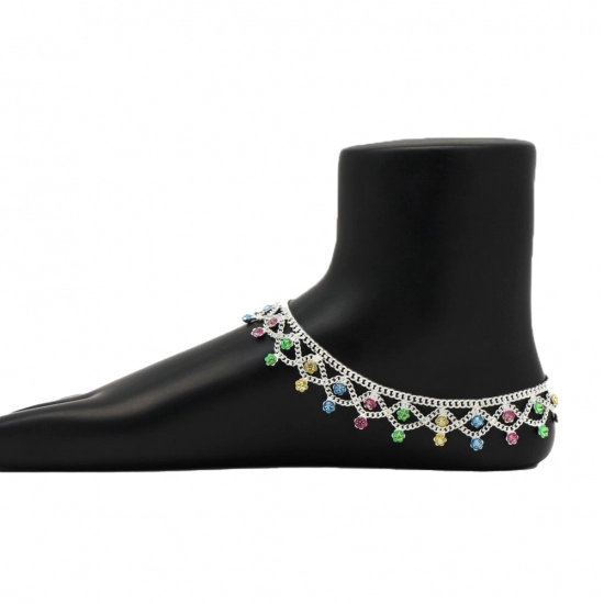 Generic Women's Multi Color Rhinestone Anklets (Free Size: Upto 10") 