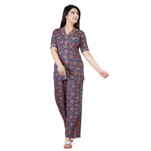 Generic Women's Casual Half Sleeve Printed Viscose Rayon Shirt With Pyjama Pant Night Suit Set (Blue) Generic Women's Casual Half Sleeve Printed Viscose Rayon Shirt With Pyjama Pant Night Suit Set (Blue)