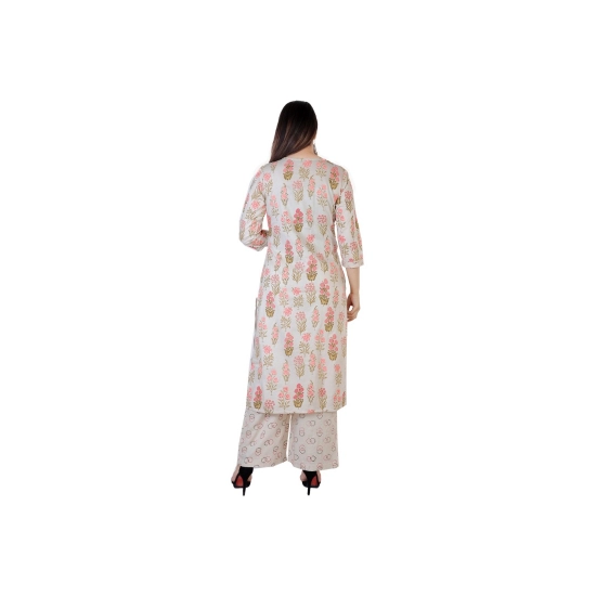 Generic Women's Casual 3/4 Sleeve Printed Rayon Kurti With Palazzo Set (Beige) Generic Women's Casual 3/4 Sleeve Printed Rayon Kurti With Palazzo Set (Beige)