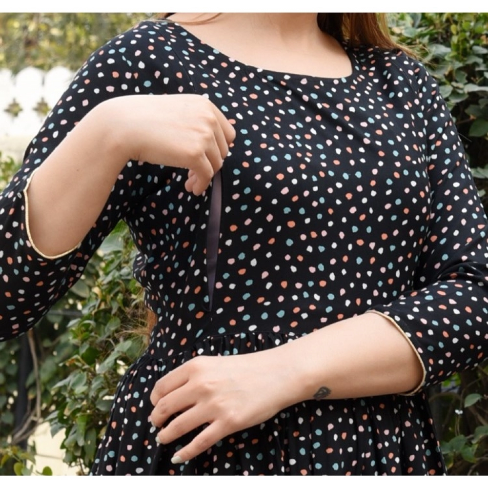 Women's Casual 3/4 Sleeve Printed Viscose Maternity Feeding Kurti (Multicolor)
