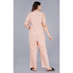 Generic Women's Casual Half Sleeve Printed Viscose Rayon Shirt With Pyjama Pant Night Suit Set (Peach)