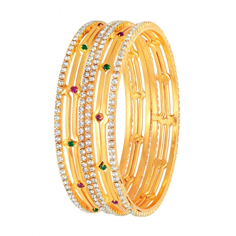 Generic Women's Rose Gold Plated Brass Stone Bangle (Red &amp; Green , 2.4 Inch)
