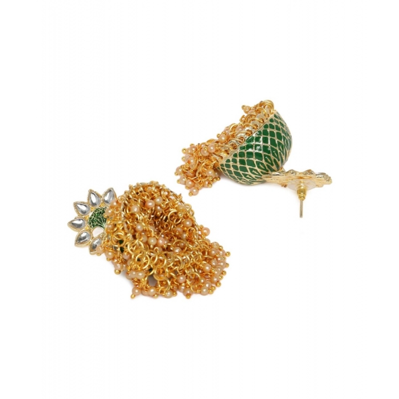 Generic Women's Rose Gold Plated Alloy Earrings (Green)