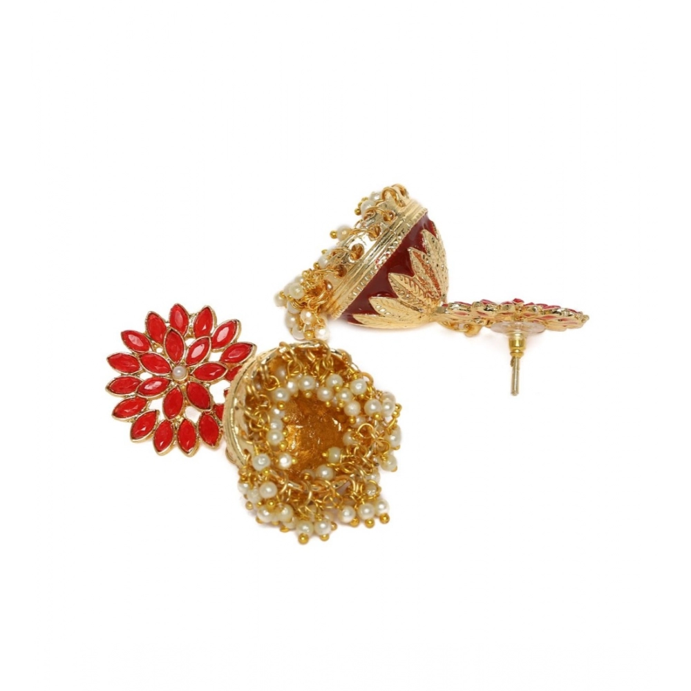 Women's Rose Gold Plated Alloy Earrings (Red)