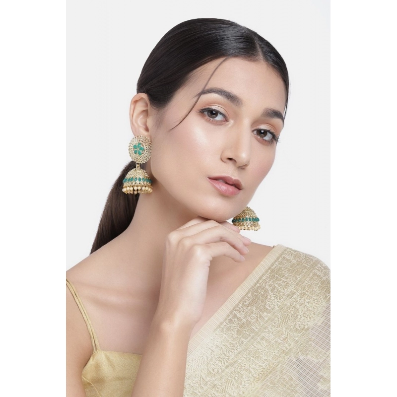 Generic Women's Rose Gold Plated Alloy Earrings (Green)