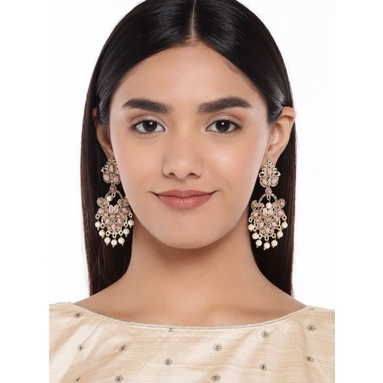 Generic Women's Rose Gold Plated Alloy Earrings (Gold &amp; Pink)