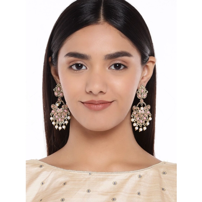 Generic Women's Rose Gold Plated Alloy Earrings (Gold &amp; Pink)