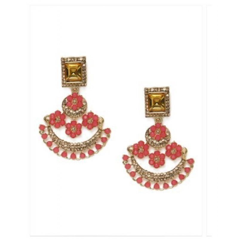 Generic Women's Rose Gold Plated Alloy Earrings (Gold &amp; Pink)
