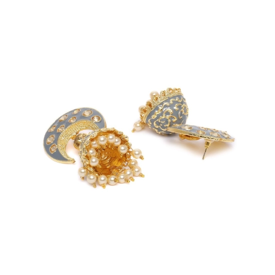 Generic Women's Rose Gold Plated Alloy Earrings (Gold &amp; Grey)