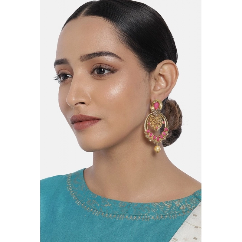 Generic Women's Rose Gold Plated Alloy Earrings (Gold &amp; Pink)