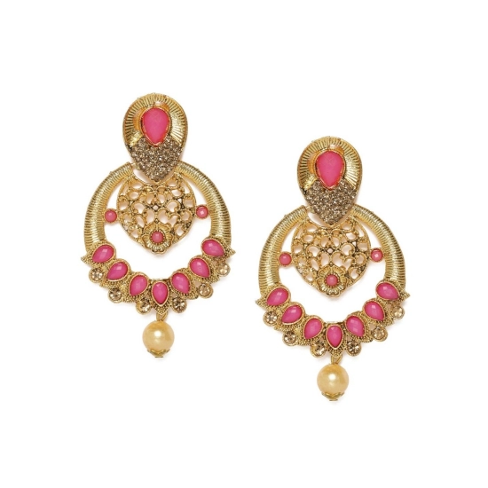 Generic Women's Rose Gold Plated Alloy Earrings (Gold &amp; Pink)