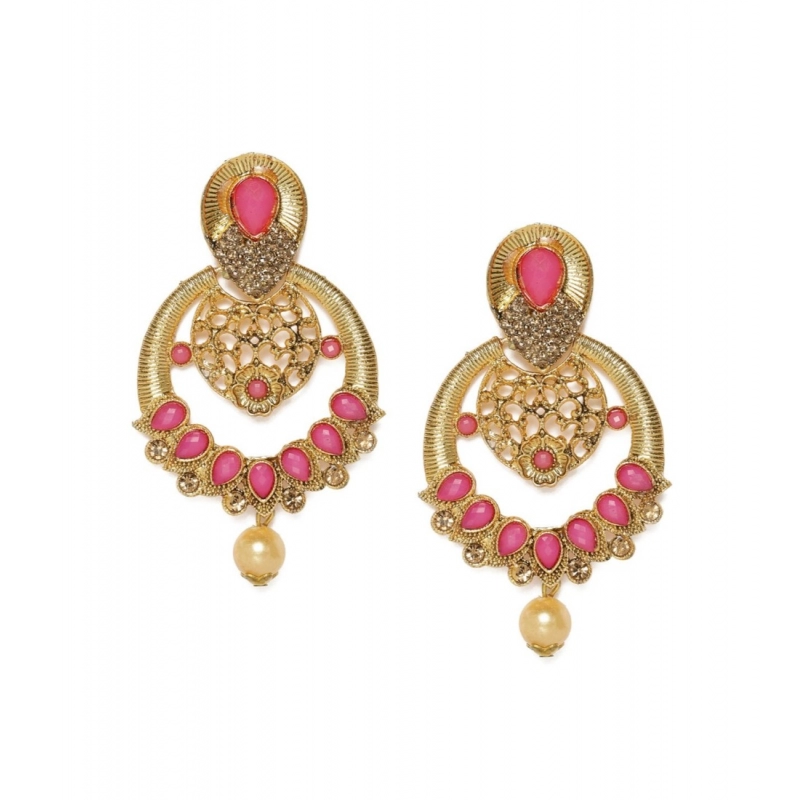 Generic Women's Rose Gold Plated Alloy Earrings (Gold &amp; Pink)
