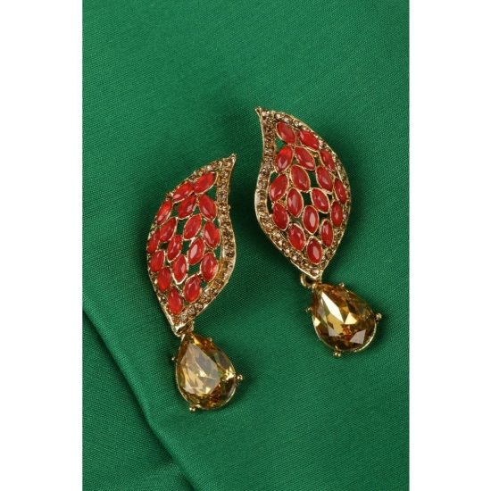 Generic Women's Rose Gold Plated Alloy Earrings (Gold &amp; Red)
