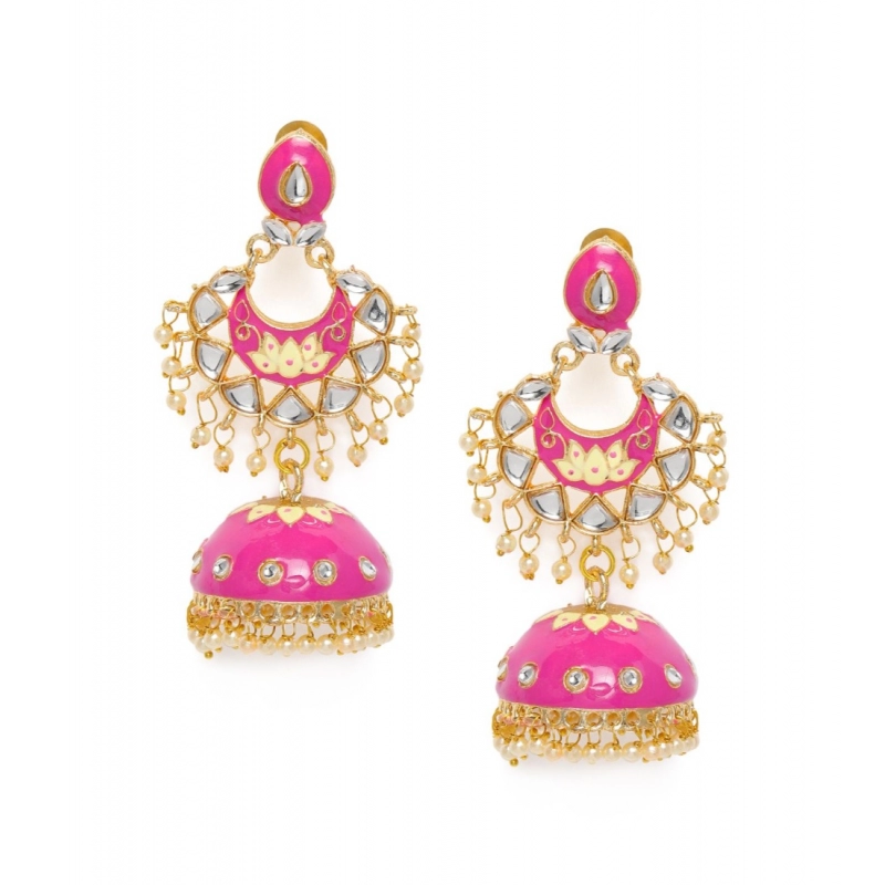 Generic Women's Rose Gold Plated Alloy Earrings (Pink)