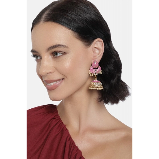 Generic Women's Rose Gold Plated Alloy Earrings (Pink)