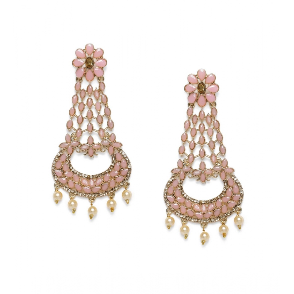 Women's Rose Gold Plated Alloy Earrings (Pink)