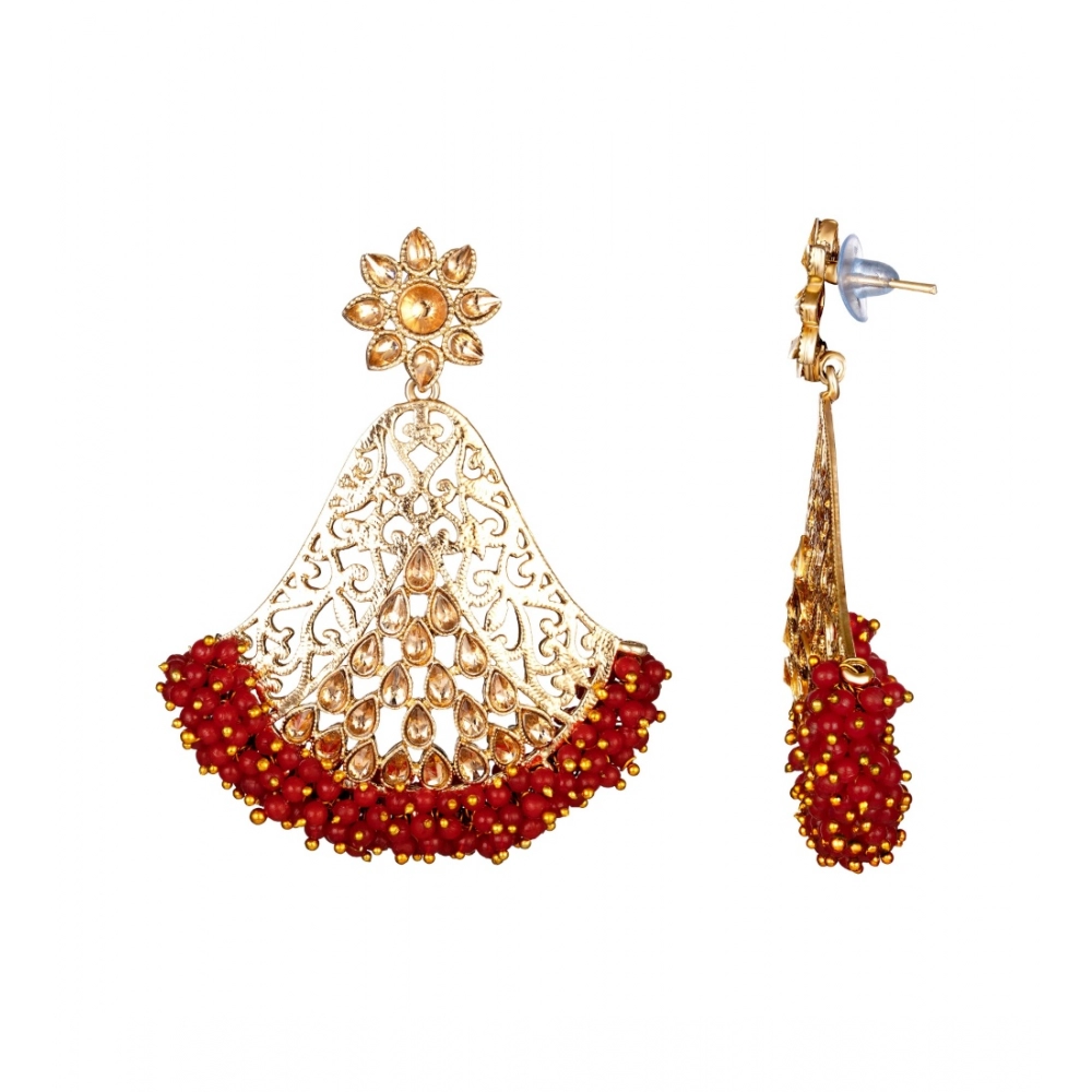 Women's Rose Gold Plated Alloy Earrings (Maroon)