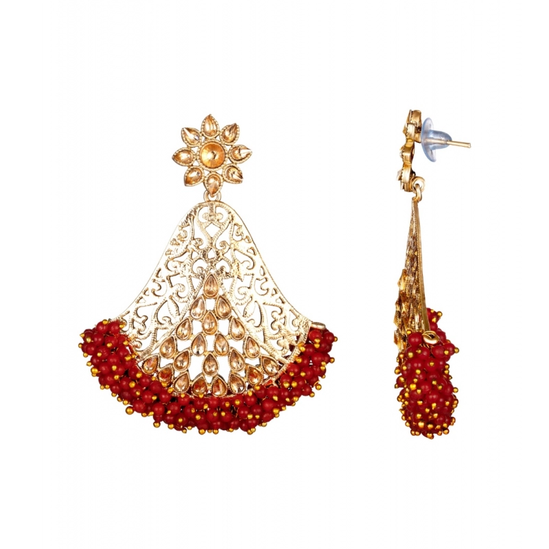 Generic Women's Rose Gold Plated Alloy Earrings (Maroon)