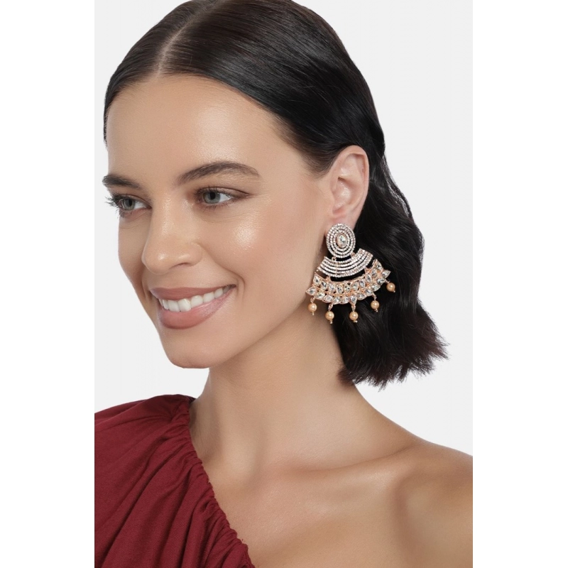 Generic Women's Rose Gold Plated Alloy Earrings (White)