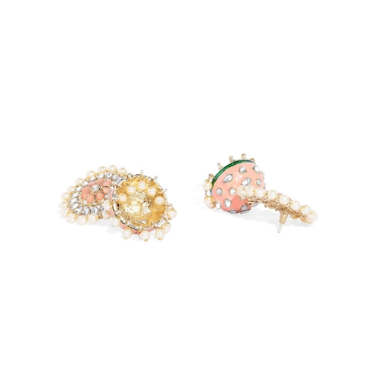 Generic Women's Rose Gold Plated Alloy Earrings (White &amp; Orange)