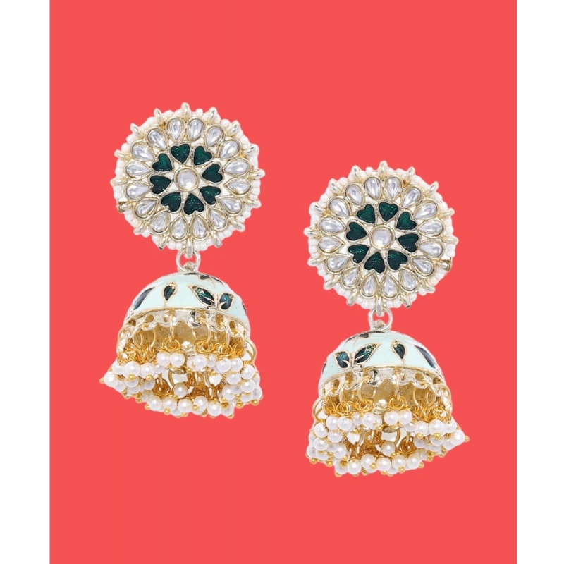 Generic Women's Rose Gold Plated Alloy Earrings (White &amp; Green)