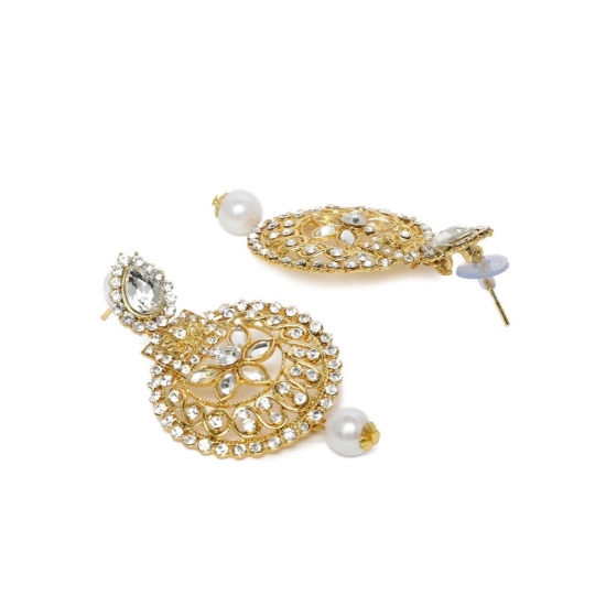 Generic Women's Rose Gold Plated Alloy Kundan Earrings & Mangtikka (White) Generic Women's Rose Gold Plated Alloy Kundan Earrings & Mangtikka (White)